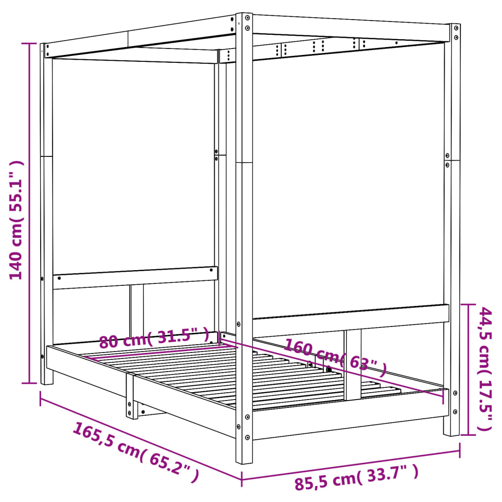 vidaXL Kids Bed Frame Black 80x160 cm Solid Wood Pine