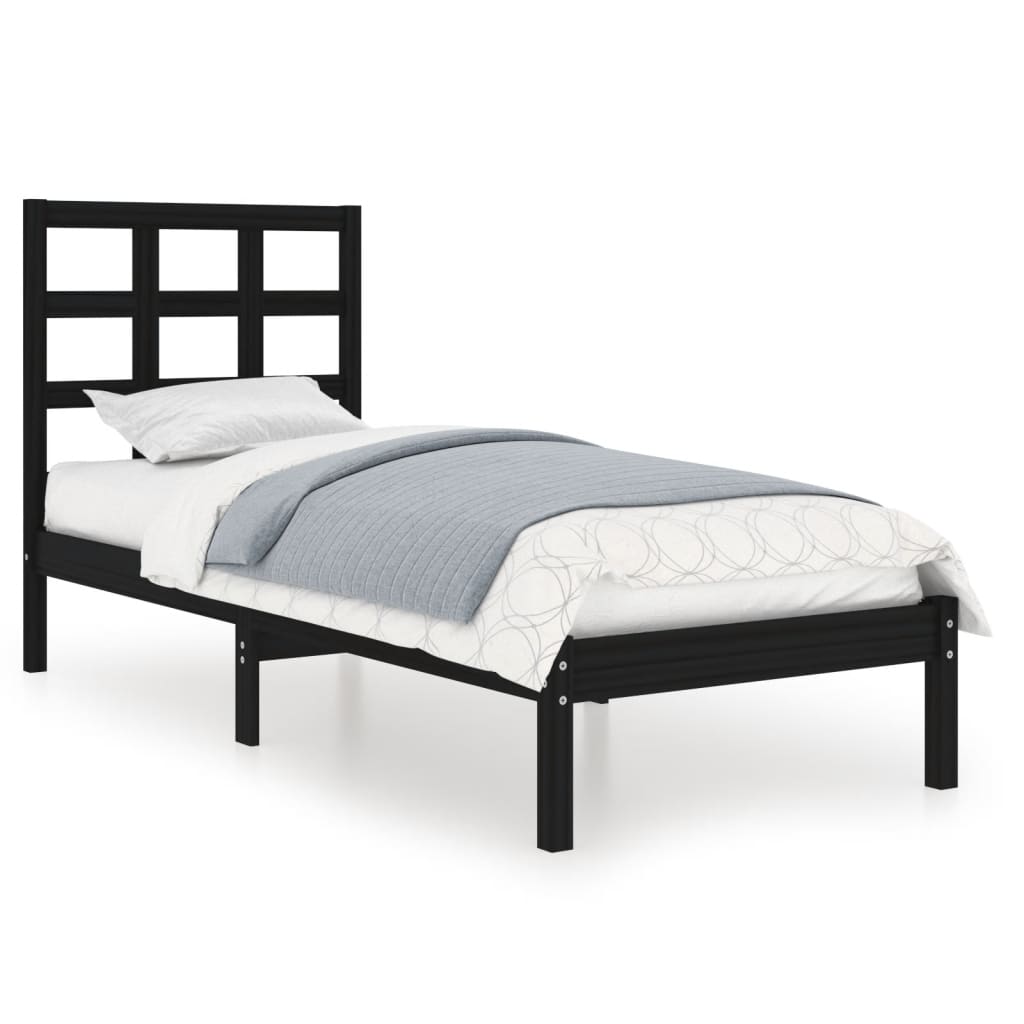 vidaXL Bed Frame without Mattress Black 90x190 cm Single Solid Wood