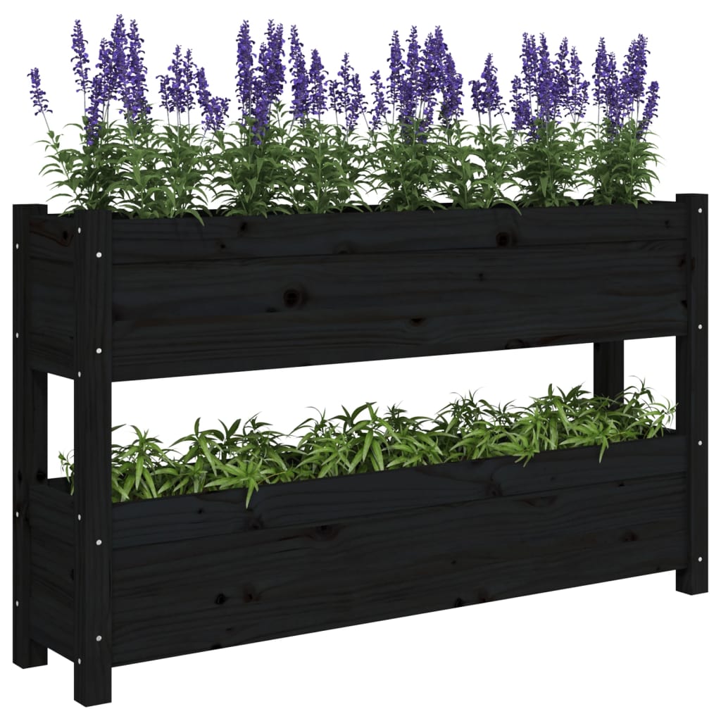 vidaXL Planter Black 112x25x66 cm Solid Wood Pine