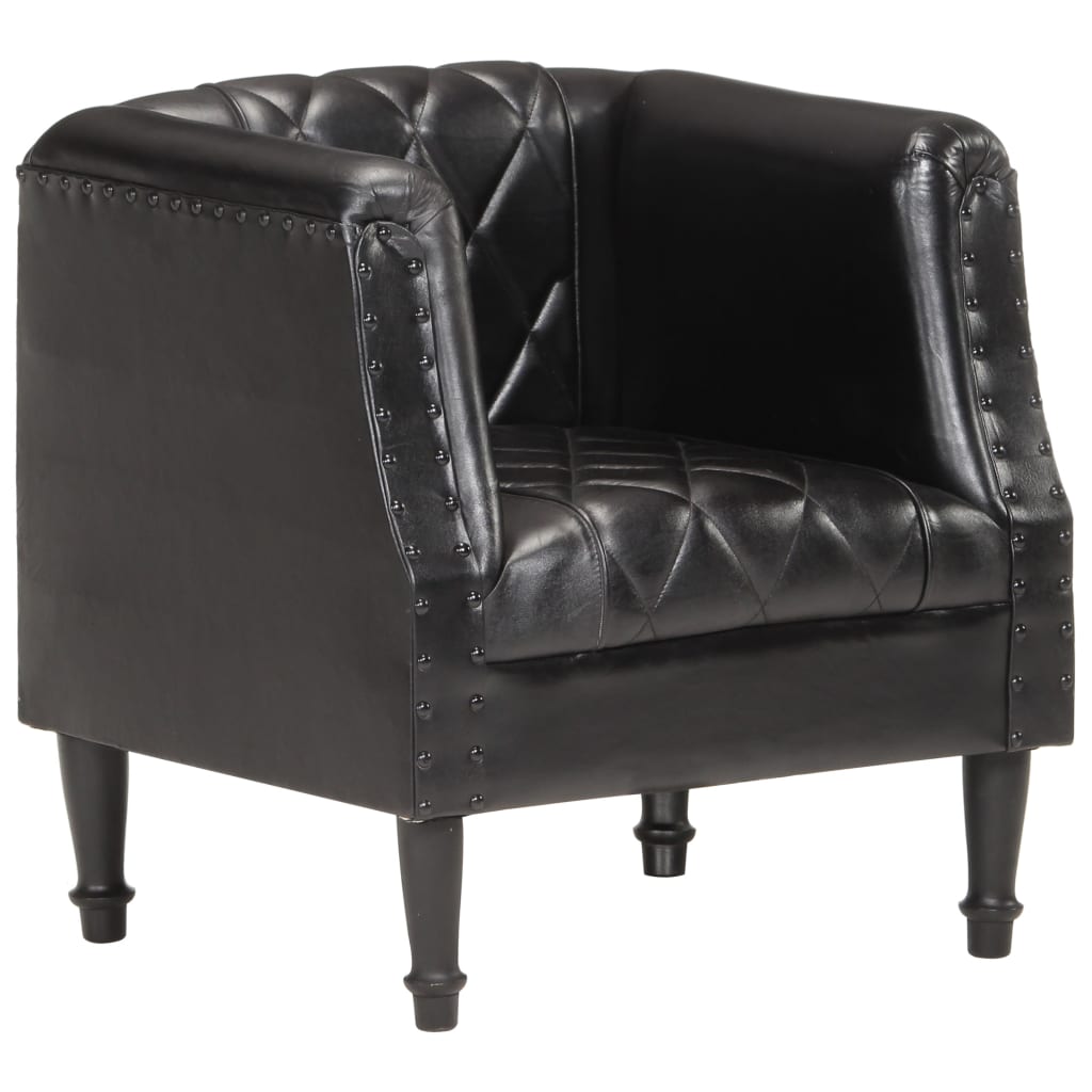 vidaXL Tub Chair Black Real Goat Leather