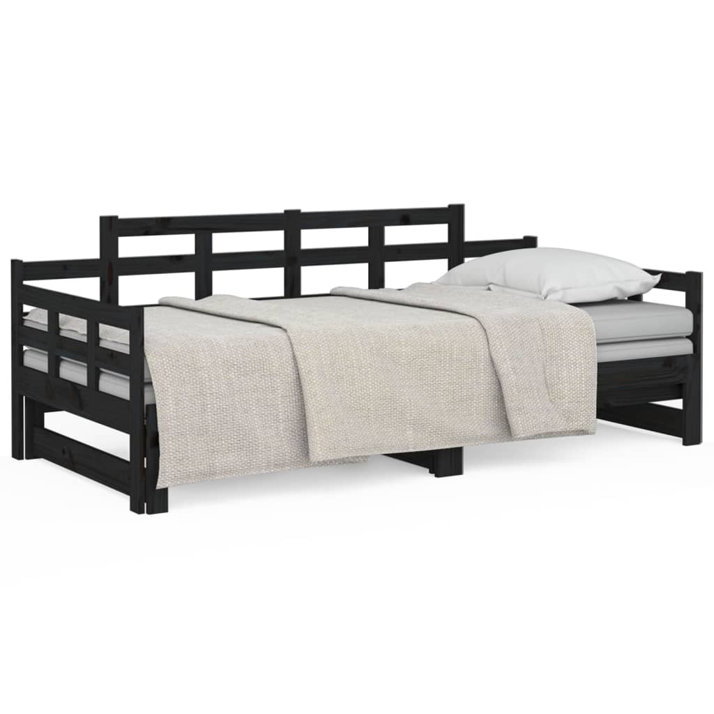 vidaXL Pull-out Day Bed without Mattress Black Solid Wood Pine 2x cm