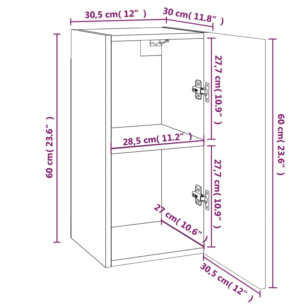 vidaXL TV Cabinets 2 pcs Brown Oak 30.5x30x60 cm Engineered Wood