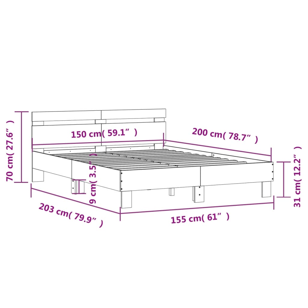 vidaXL Bed Frame without Mattress Concrete Grey 150x200 cm King Size