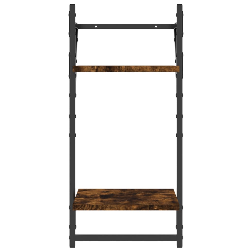 vidaXL 2-Tier Wall Shelves with Bars 2 pcs Smoked Oak 30x25x65 cm