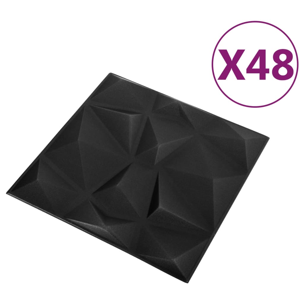 vidaXL 3D Wall Panels 48 pcs 50x50 cm Diamond Black 12 m²