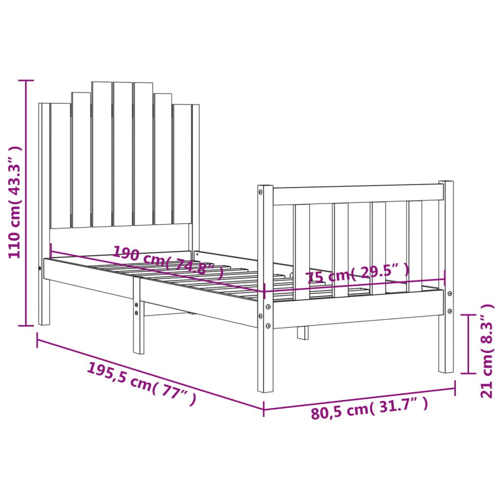 vidaXL Bed Frame without Mattress Small Single Solid Wood Pine