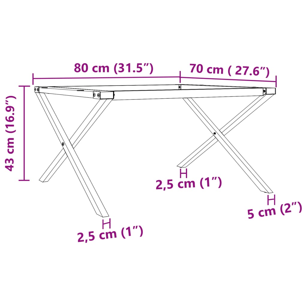 vidaXL Coffee Table Legs X-Frame 80x70x43 cm Cast Iron