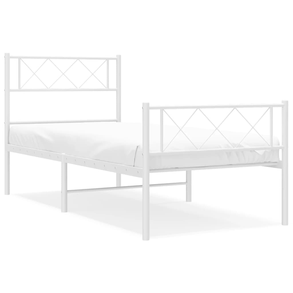 vidaXL Metal Bed Frame without Mattress with Footboard White 100x200 cm