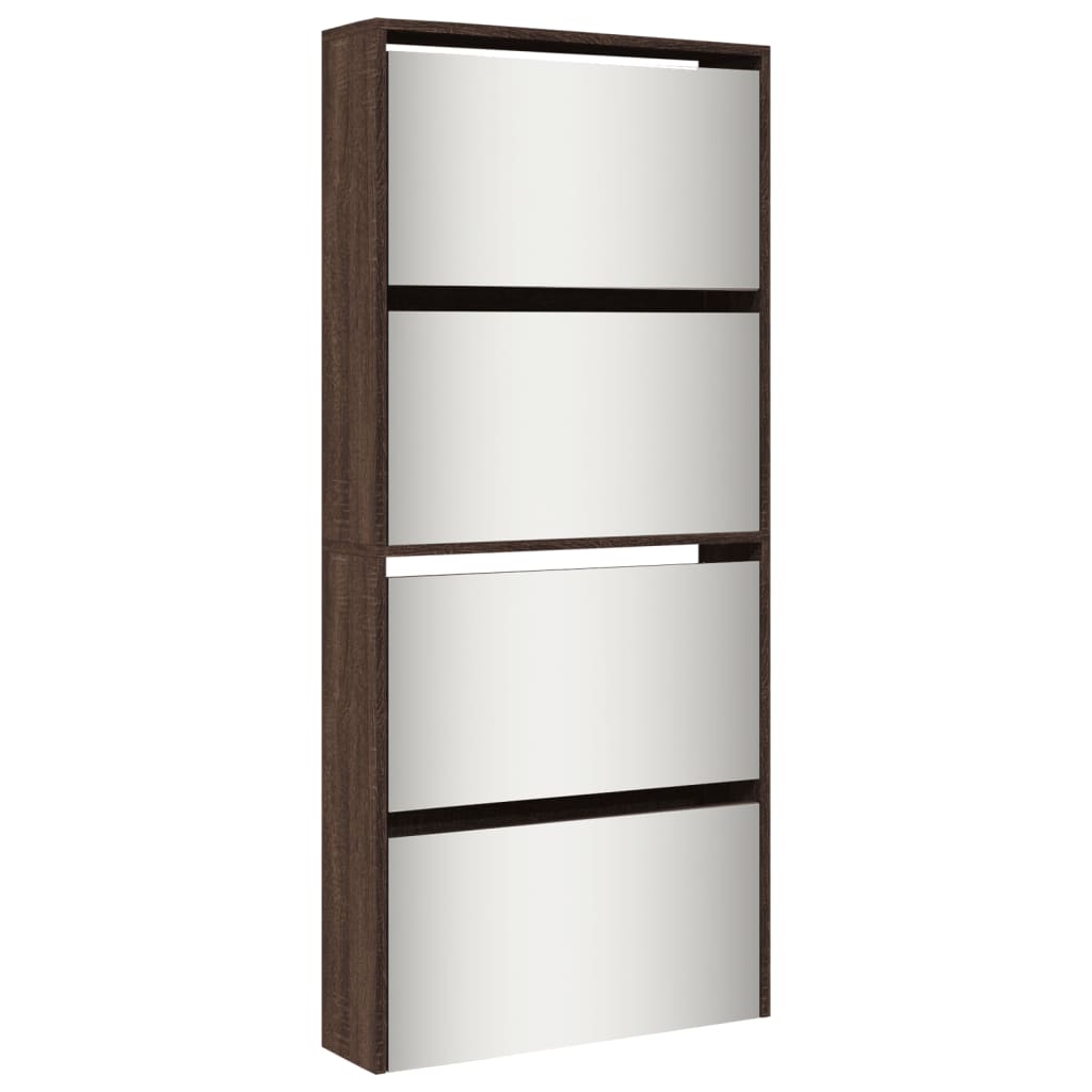 vidaXL Shoe Cabinet with Mirror 4-Layer Brown Oak 63x17x134 cm