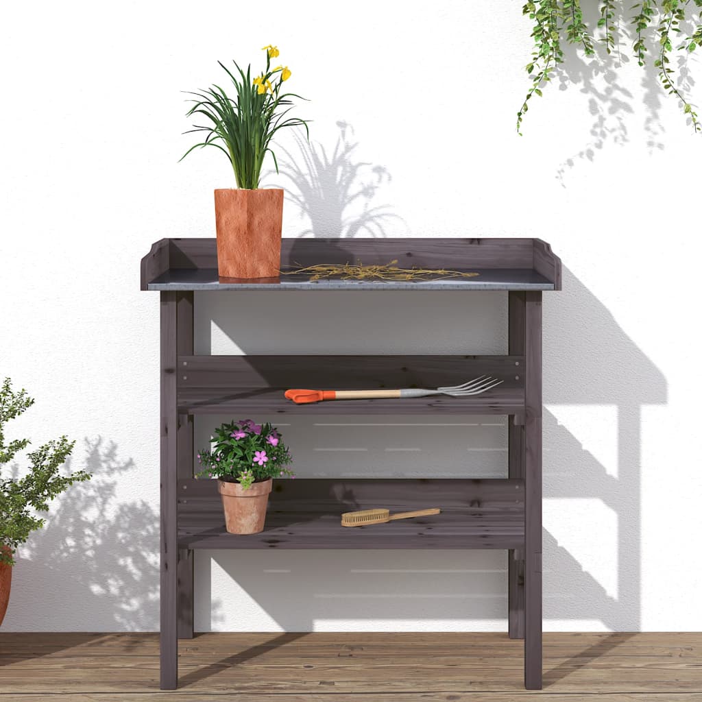 vidaXL Plant Table with Shelves Grey 78x38x82.5 cm Solid Wood Fir