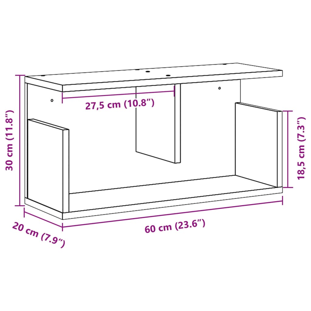 vidaXL Wall Cabinet 60x20x30 cm Black Engineered Wood