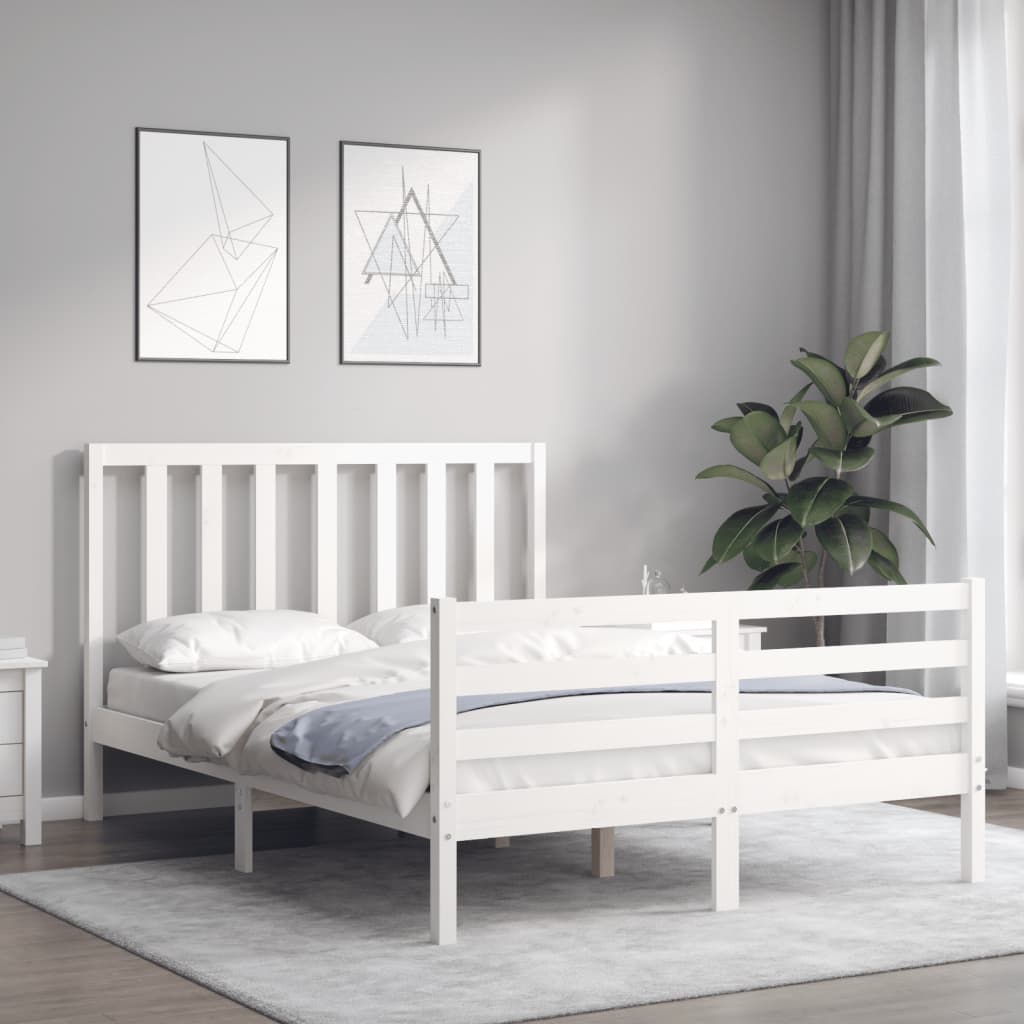 vidaXL Bed Frame with Headboard White 140x200 cm Solid Wood