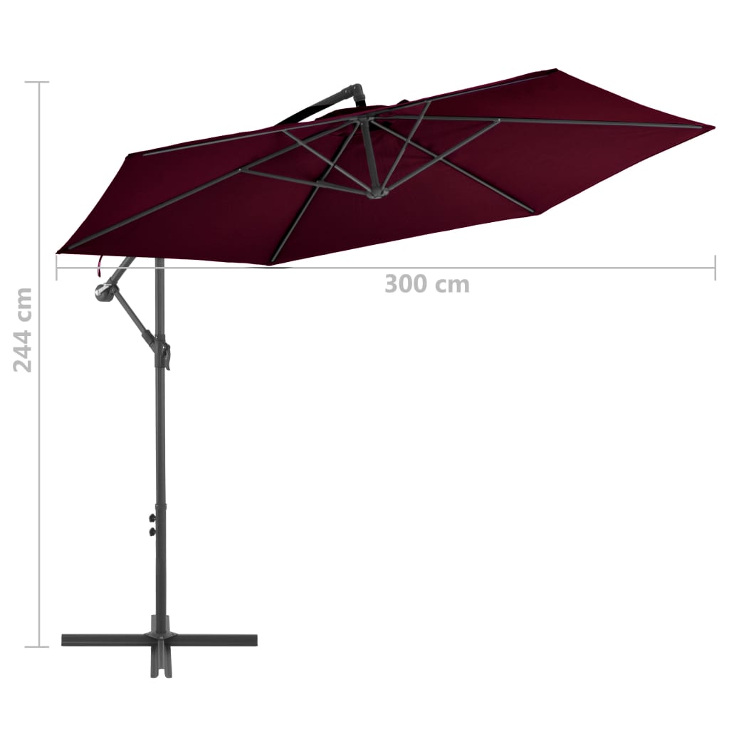 vidaXL Cantilever Garden Parasol with Aluminium Pole Bordeaux Red 300 cm