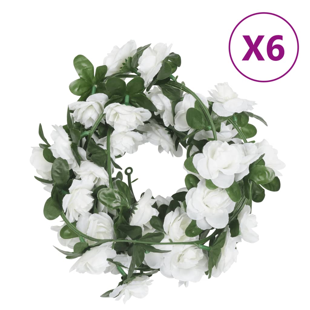 vidaXL Christmas Flower Garlands 6 pcs White 240 cm