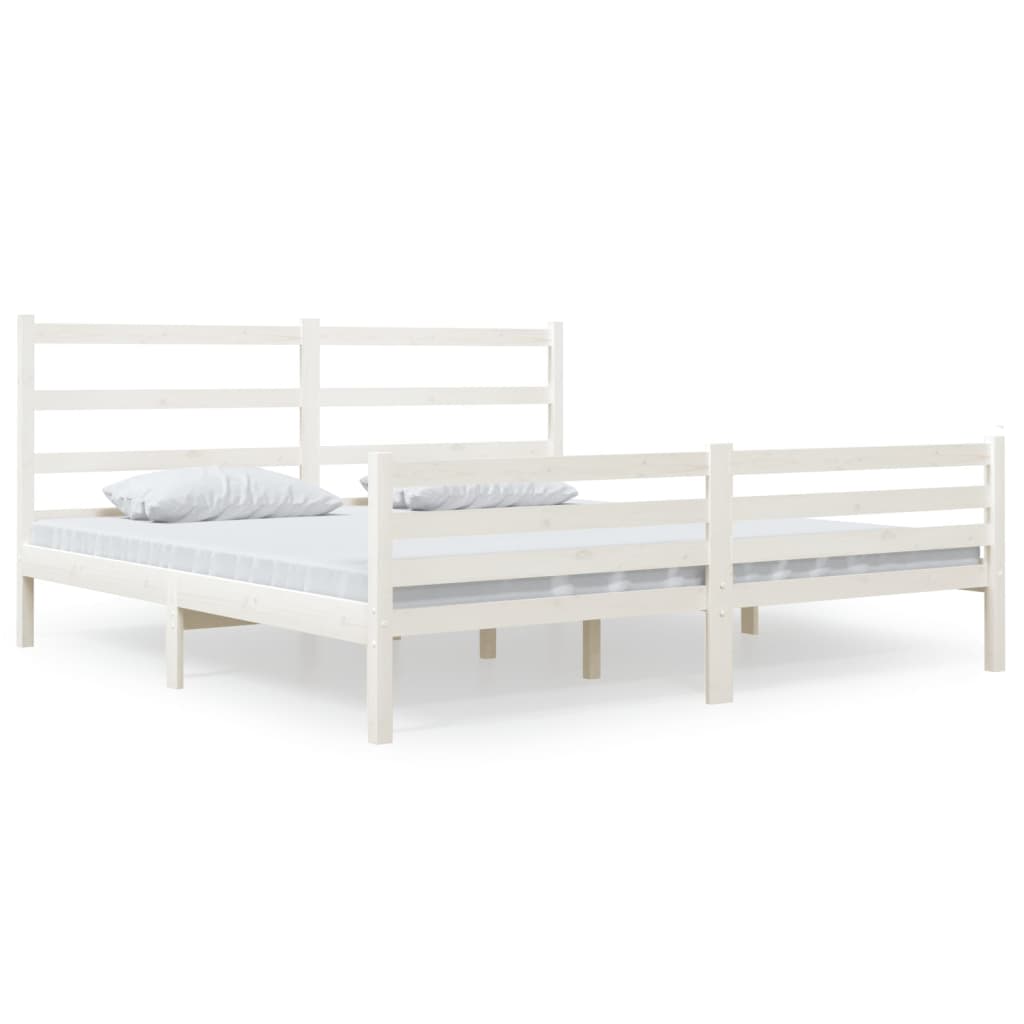 vidaXL Bed Frame without Mattress White Solid Wood Super King