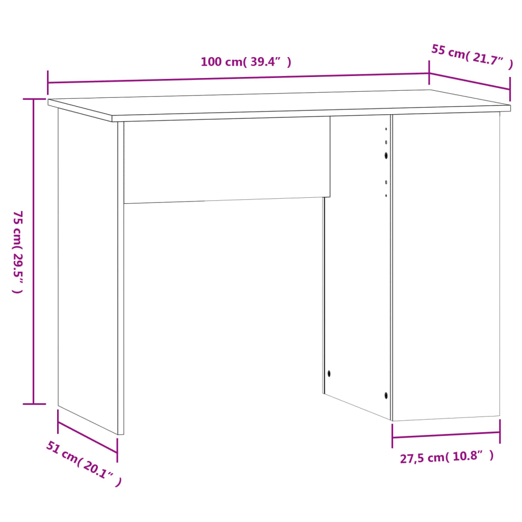 vidaXL Desk Grey Sonoma 100x55x75 cm Engineered Wood