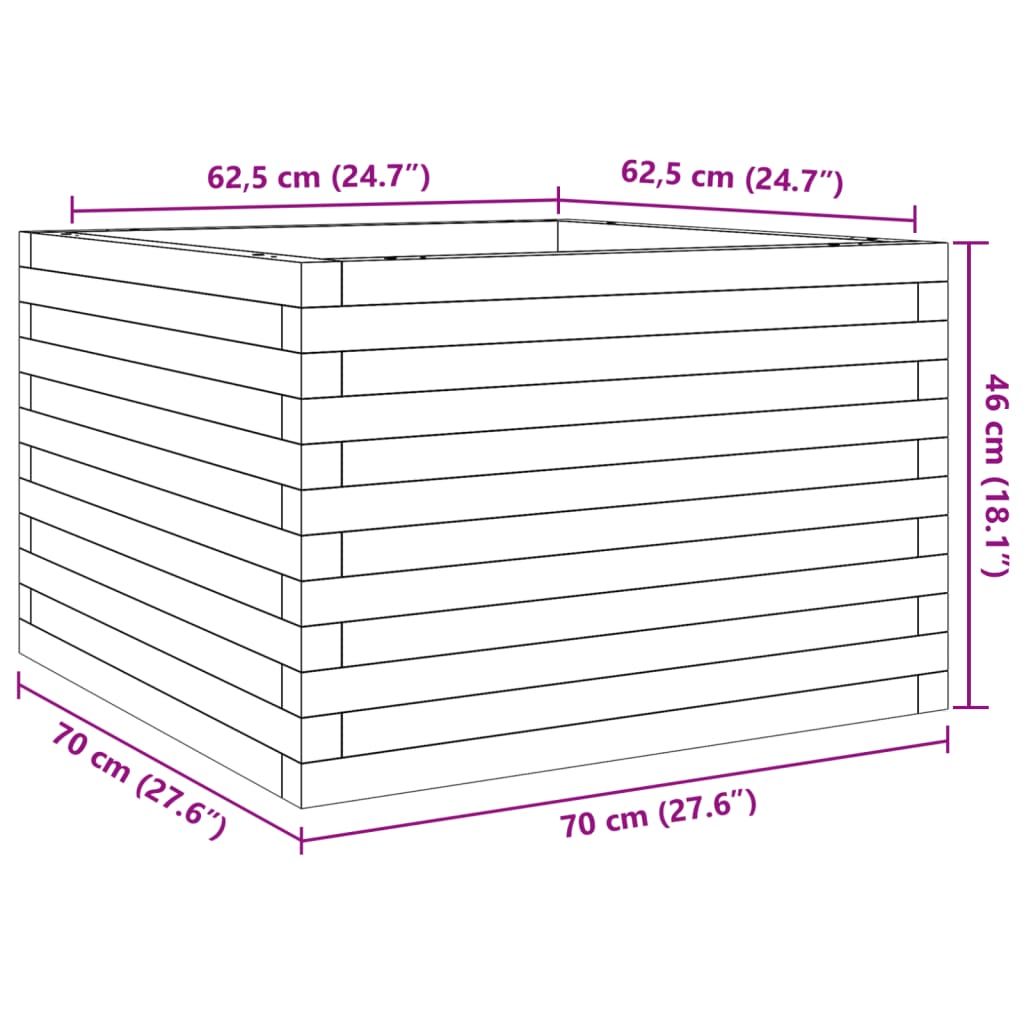 vidaXL Garden Planter 70x70x46 cm Impregnated Wood Pine