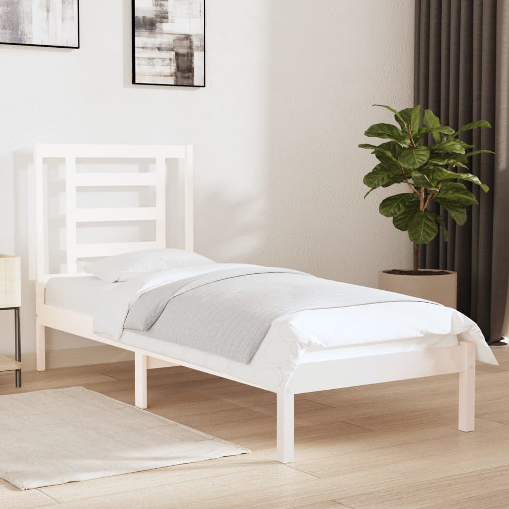 vidaXL Bed Frame without Mattress White 75x190 cm Small Single Solid Wood