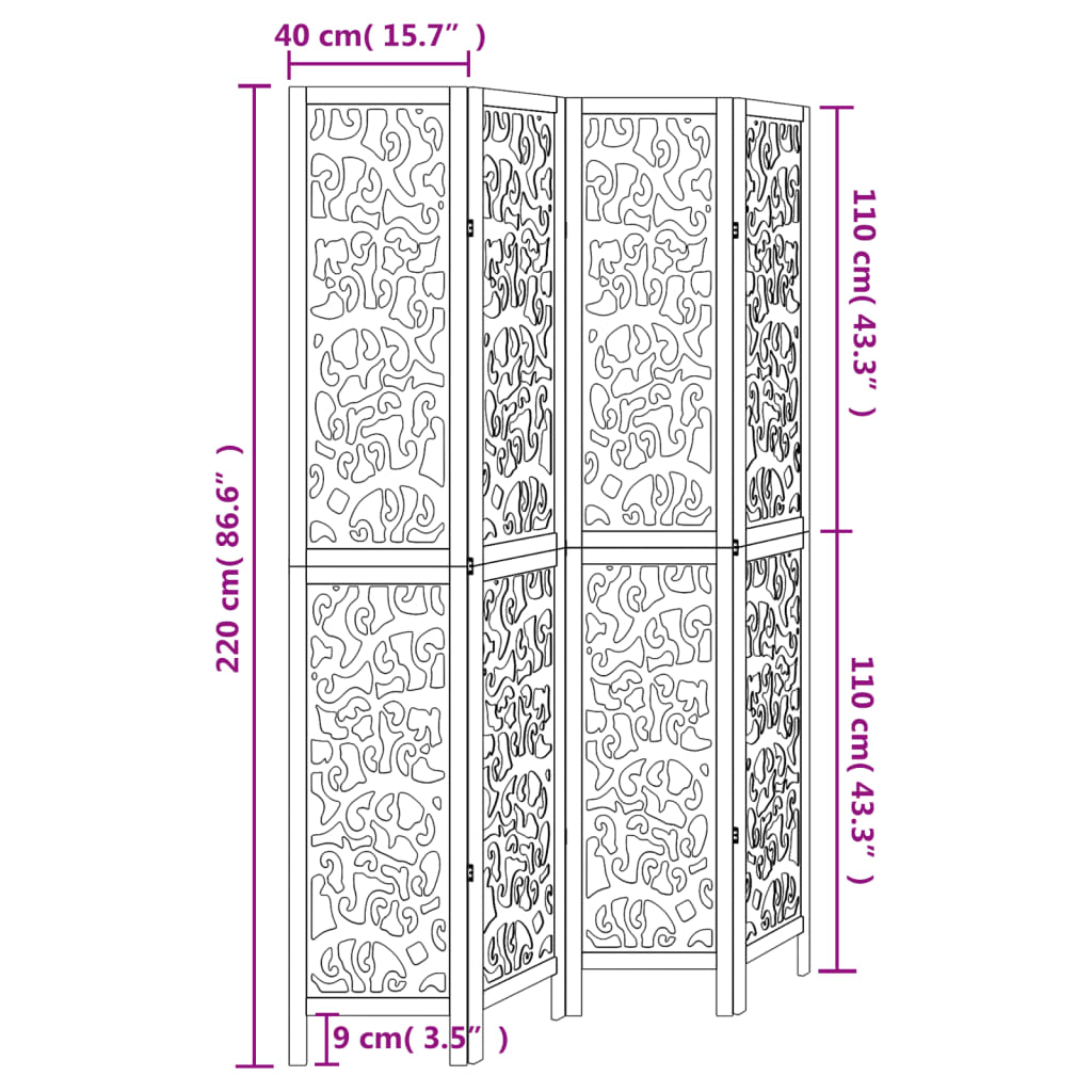 vidaXL Room Divider 4 Panels White Solid Wood Paulownia