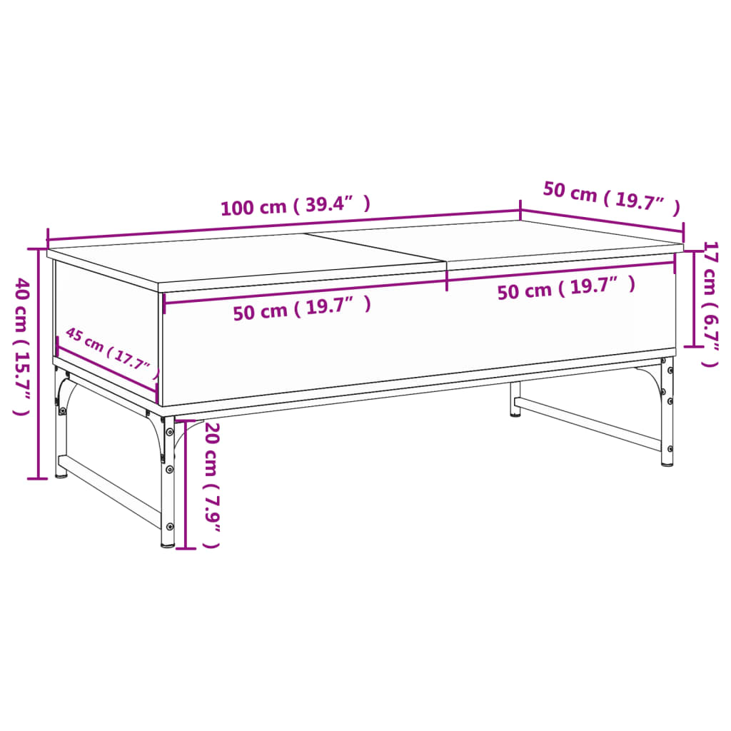 vidaXL Coffee Table Grey Sonoma 100x50x40 cm Engineered Wood and Metal