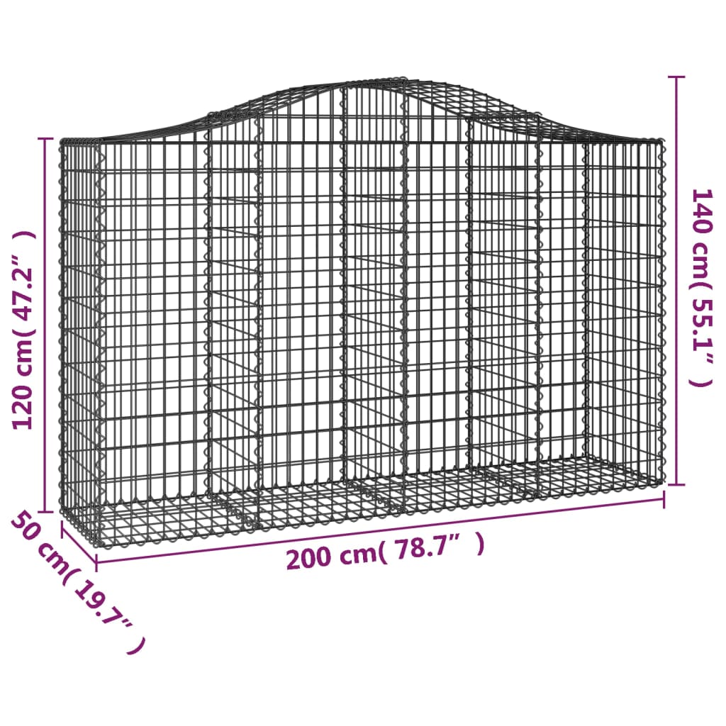 vidaXL Arched Gabion Basket 200x50x120/140 cm Galvanised Iron