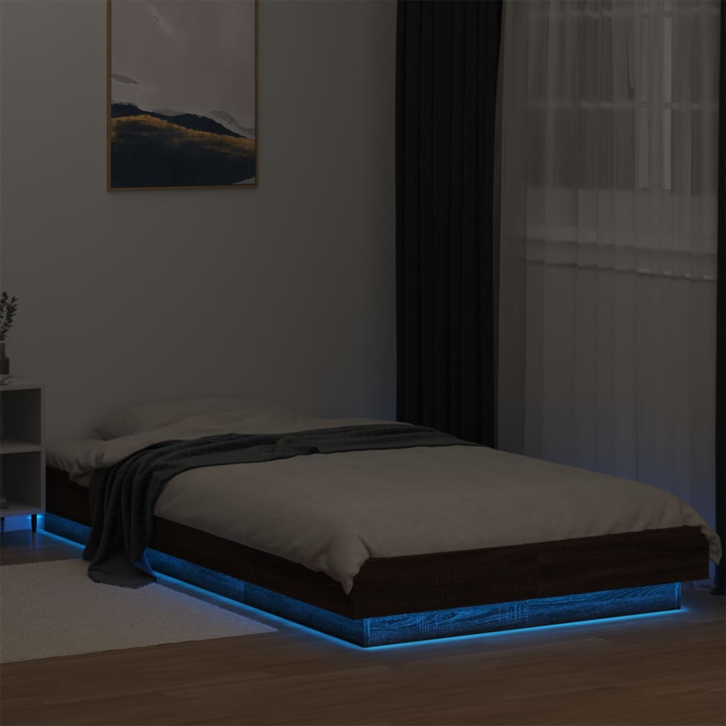 vidaXL Bed Frame with LED Lights without Mattress Brown Oak 100x200 cm