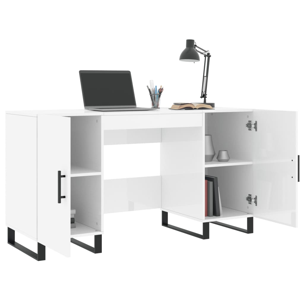 vidaXL Desk High Gloss White 140x50x75 cm Engineered Wood