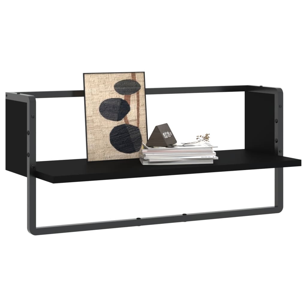 vidaXL Wall Shelf with Bar Black 65x25x30 cm