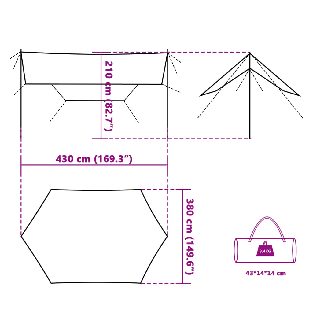 vidaXL Camping Tarp Green 430x380x210 cm Waterproof