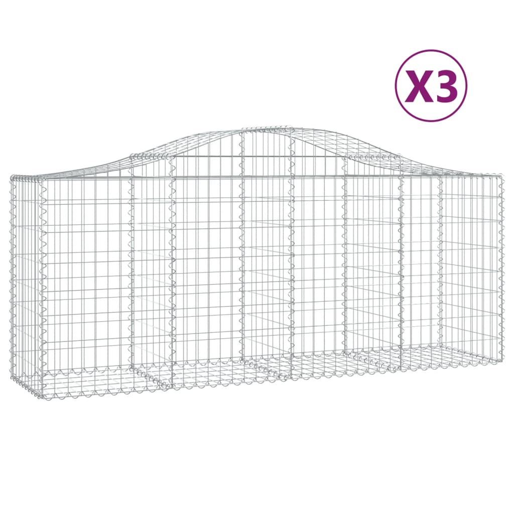 vidaXL Arched Gabion Baskets 3 pcs 200x50x80/100 cm Galvanised Iron