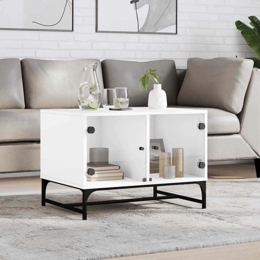 vidaXL Coffee Table with Glass Doors White 68.5x50x50 cm