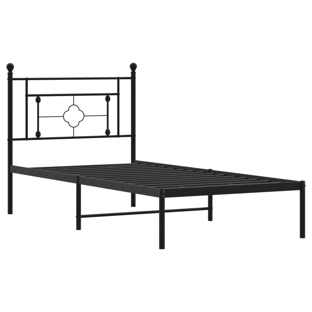 vidaXL Metal Bed Frame without Mattress with Headboard Black 100x190 cm