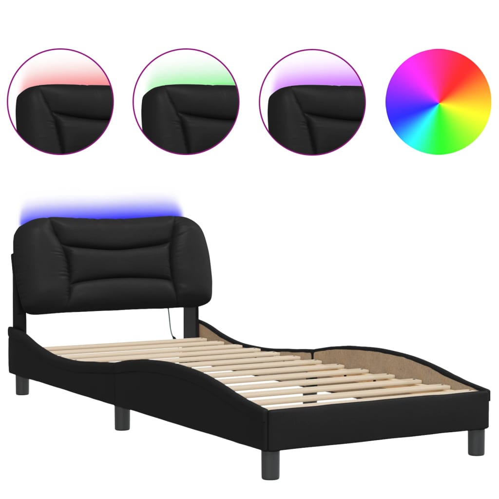 vidaXL Bed Frame with LED without Mattress Black 90x200 cm