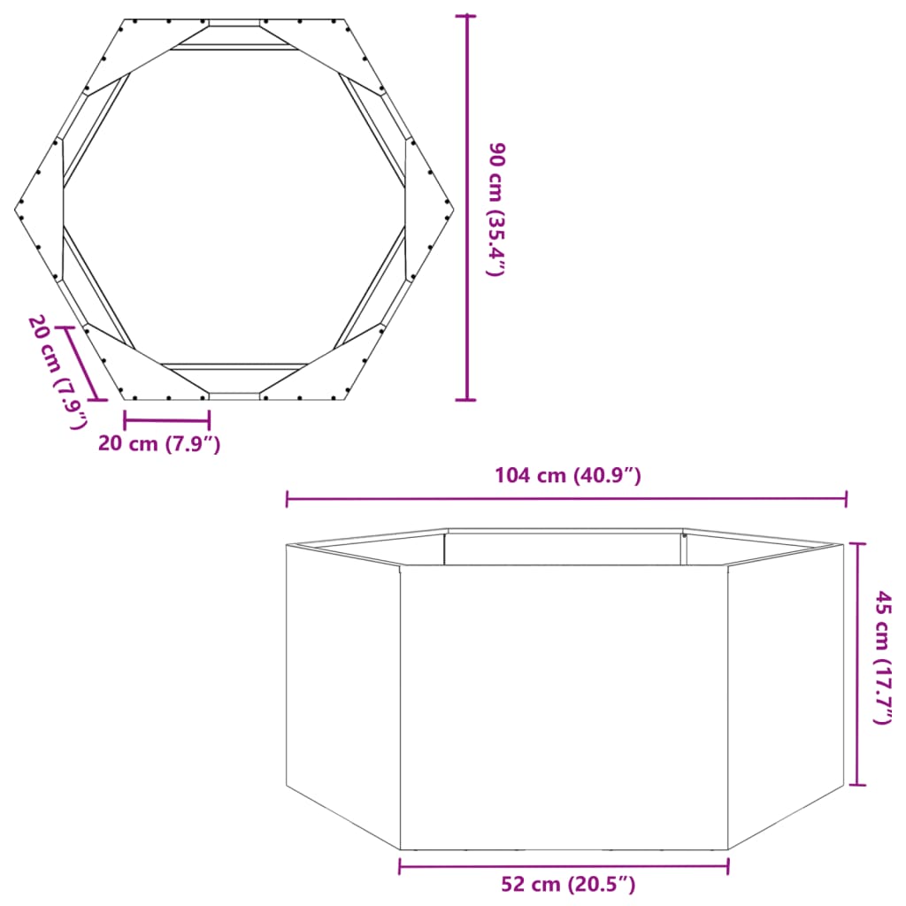 vidaXL Garden Planter Hexagon 104x90x45 cm Stainless Steel