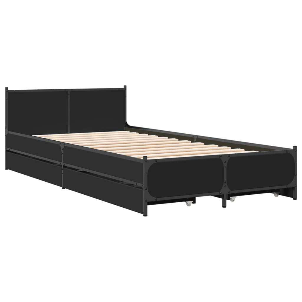 vidaXL Bed Frame with Drawers without Mattress Black 75x190 cm Small Single