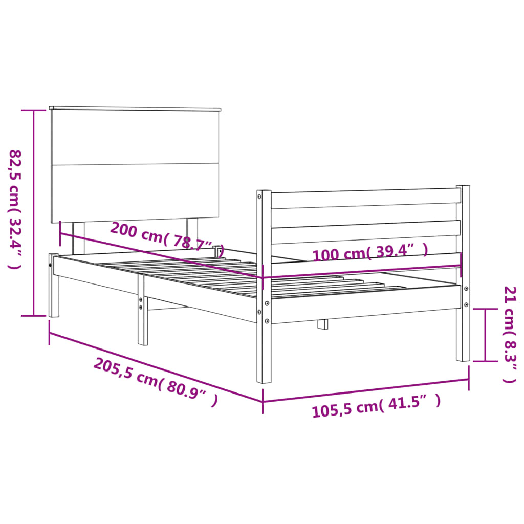 vidaXL Bed Frame without Mattress Black 100x200 cm Solid Wood