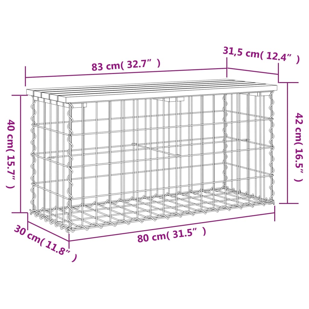 vidaXL Garden Bench Gabion Design 83x31.5x42 cm Solid Wood Douglas