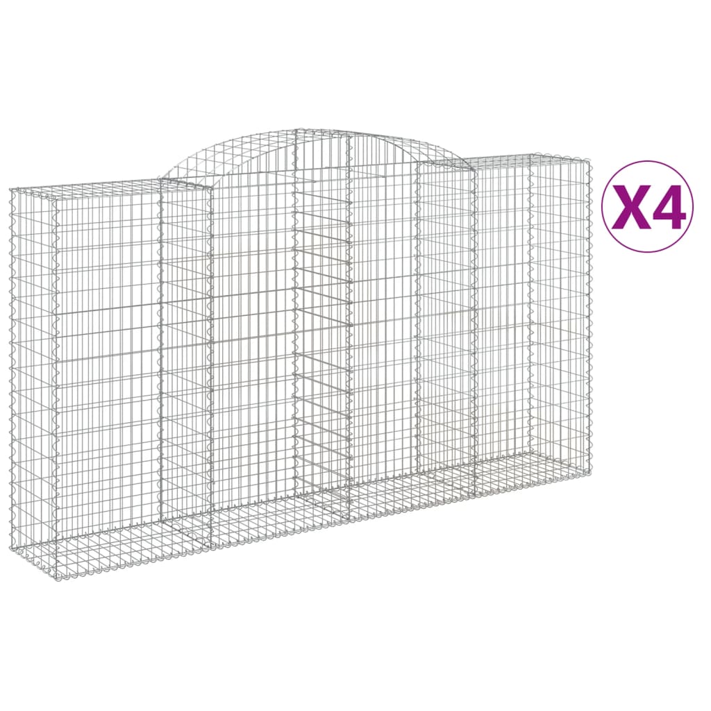 vidaXL Arched Gabion Baskets 4 pcs 300x50x160/180 cm Galvanised Iron