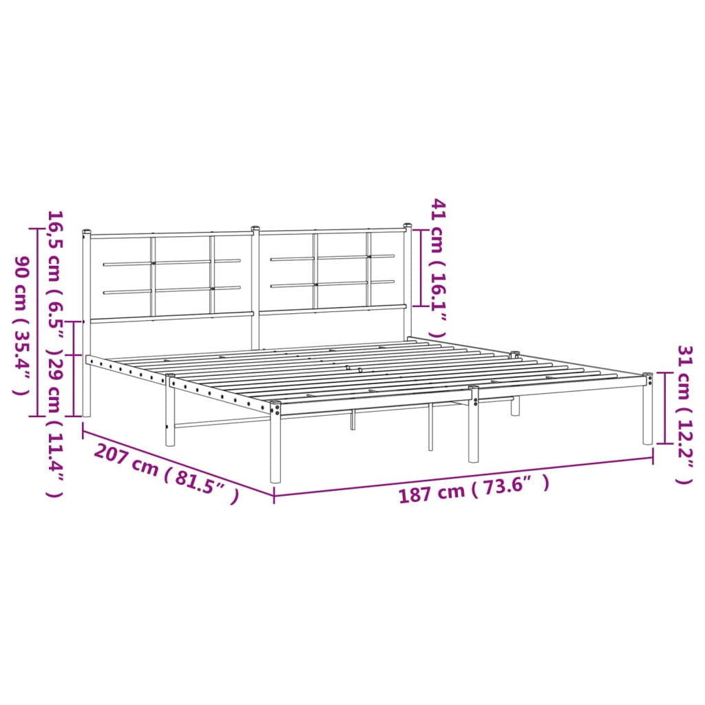 vidaXL Metal Bed Frame without Mattress with Headboard White 180x200 cm Super King