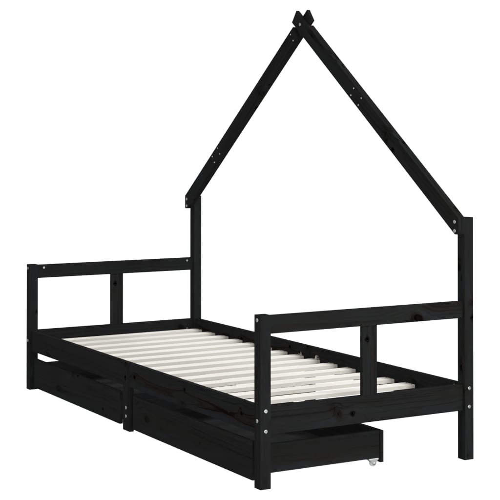 vidaXL Kids Bed Frame with Drawers Black 80x200 cm Solid Wood Pine