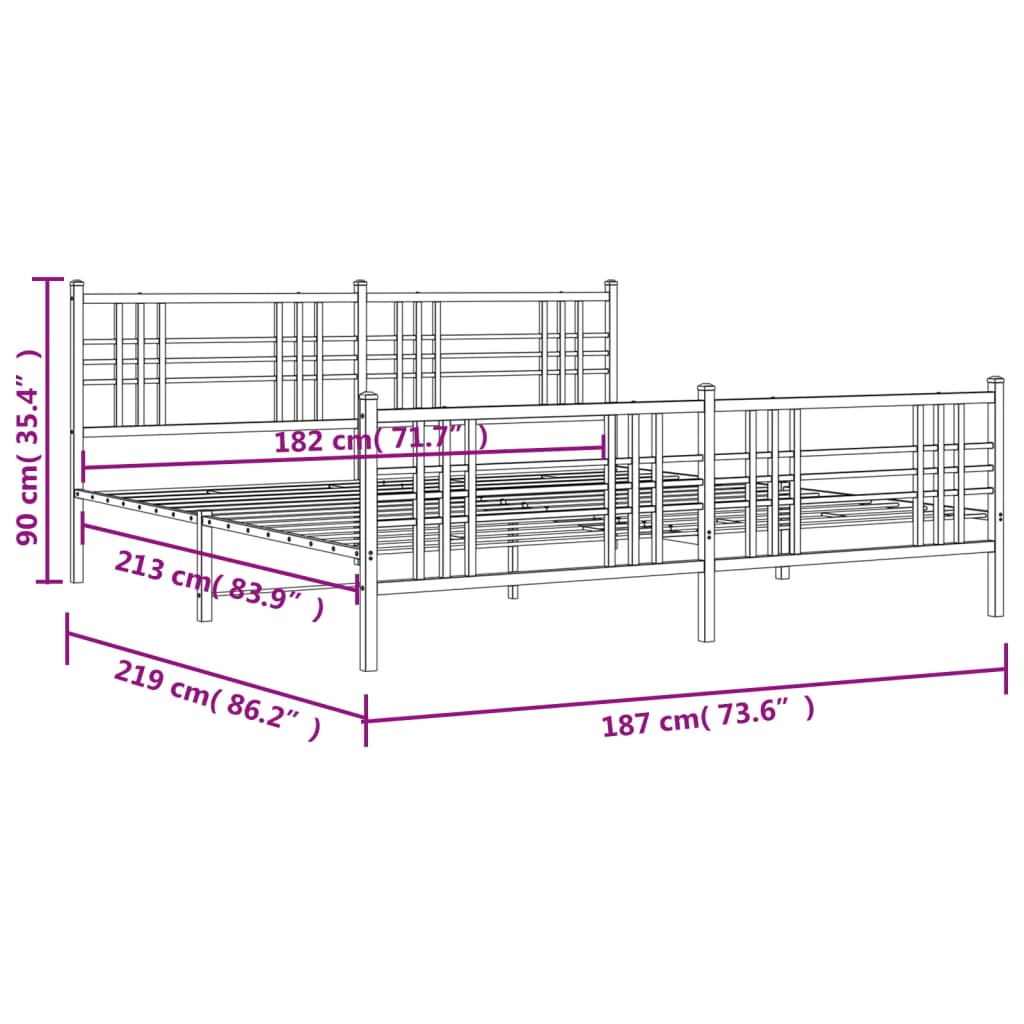 vidaXL Metal Bed Frame without Mattress with Footboard White 183x213 cm