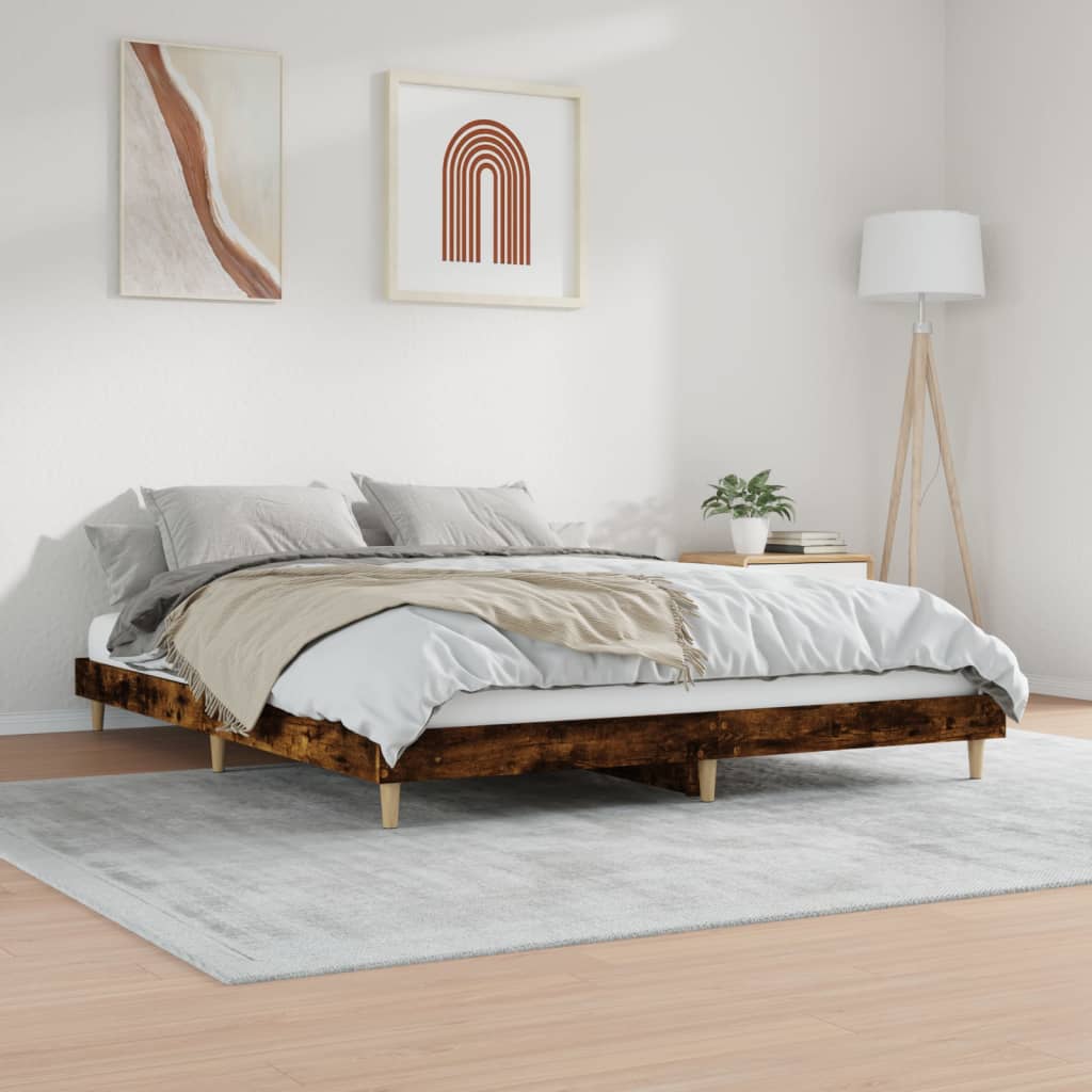 vidaXL Bed Frame without Mattress Smoked Oak 160x200 cm Engineered Wood