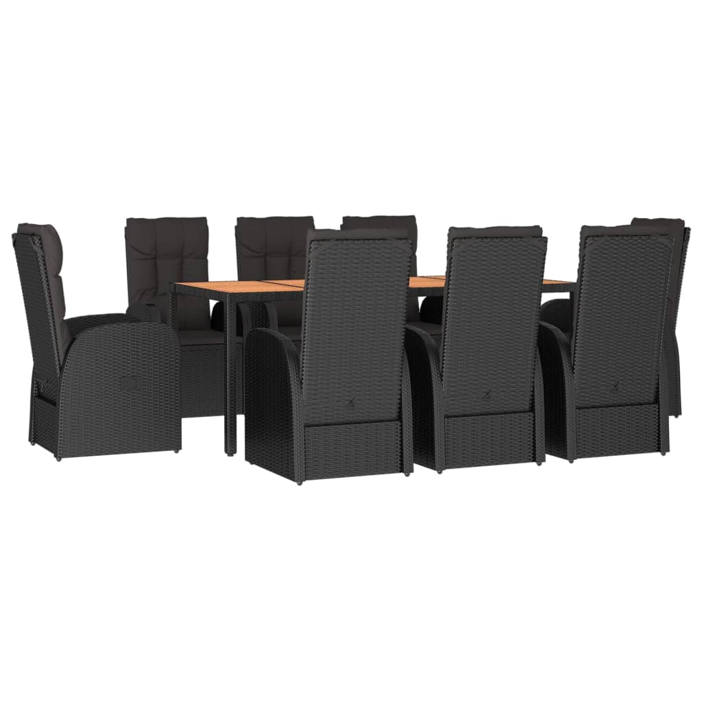 vidaXL 9 Piece Garden Dining Set Black Poly Rattan&Solid Wood Acacia