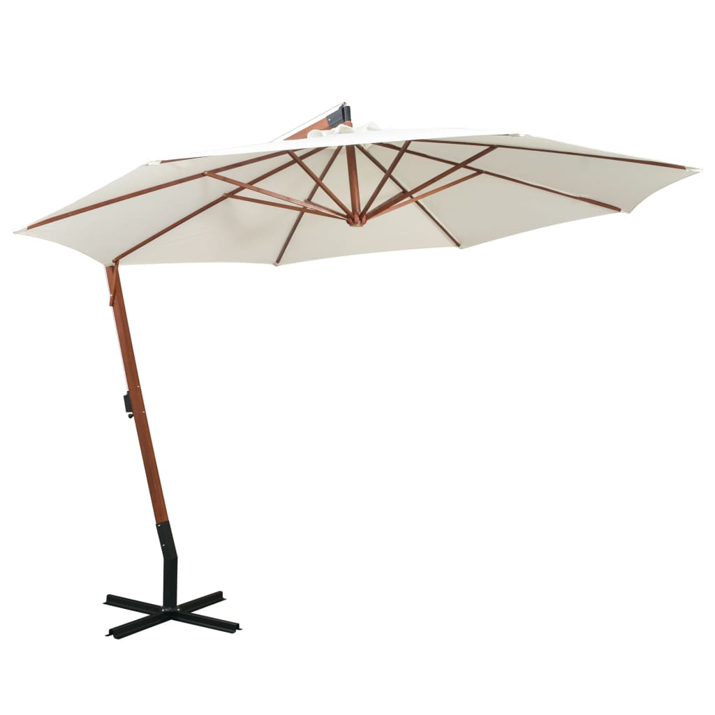 vidaXL Hanging Garden Parasol 350 cm Wooden Pole White