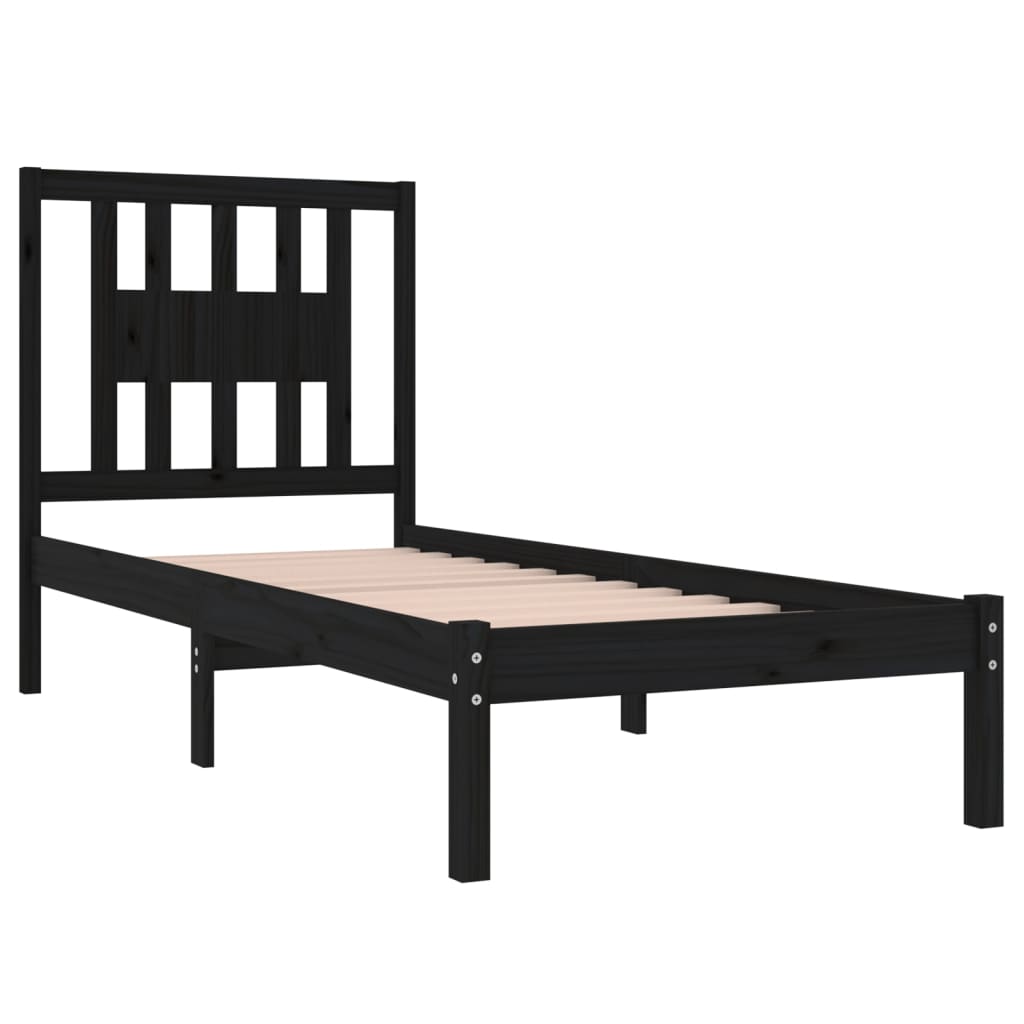 vidaXL Bed Frame without Mattress Black Solid Wood Single