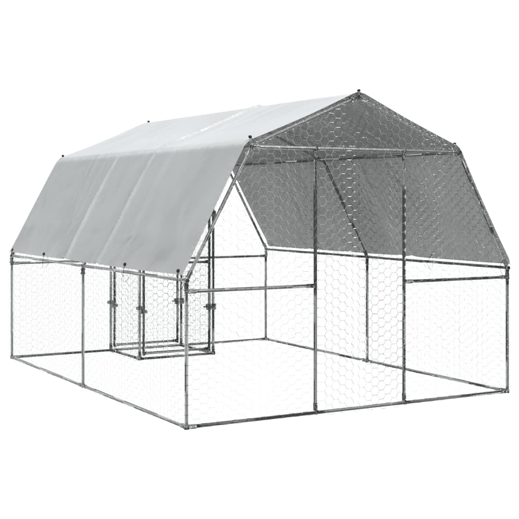 vidaXL Bird Cage with Roof and Door Silver Galvanised Steel