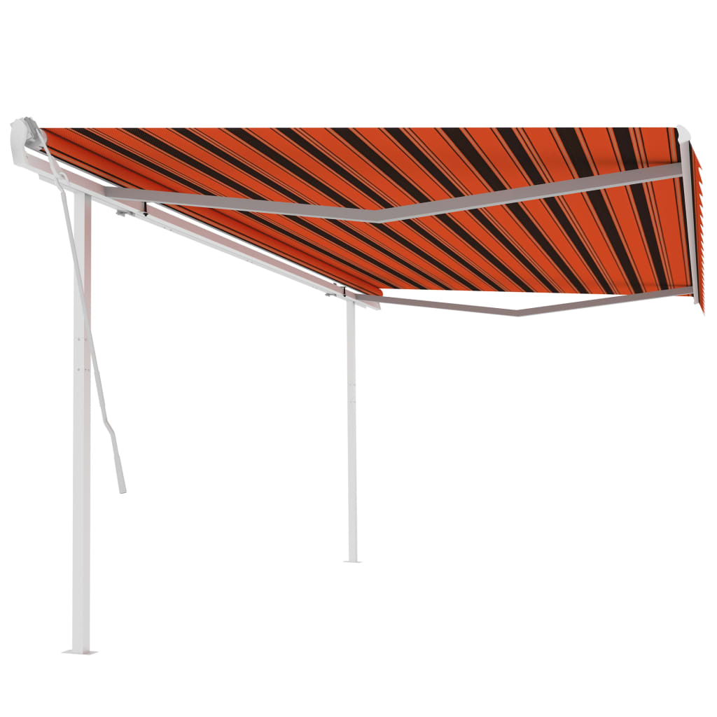 vidaXL Manual Retractable Awning with Posts 5x3 m Orange and Brown