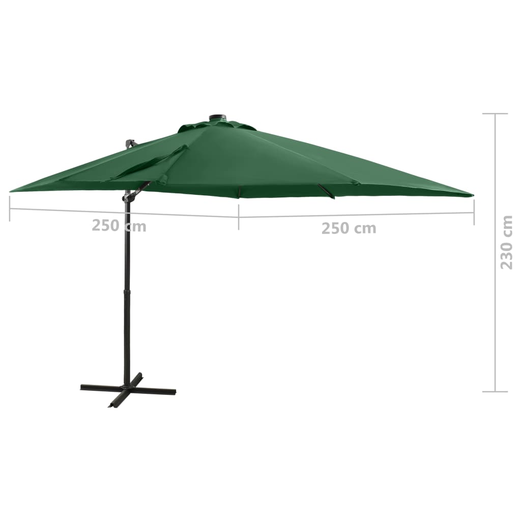 vidaXL Cantilever Garden Parasol with Pole and LED Lights Green 250 cm