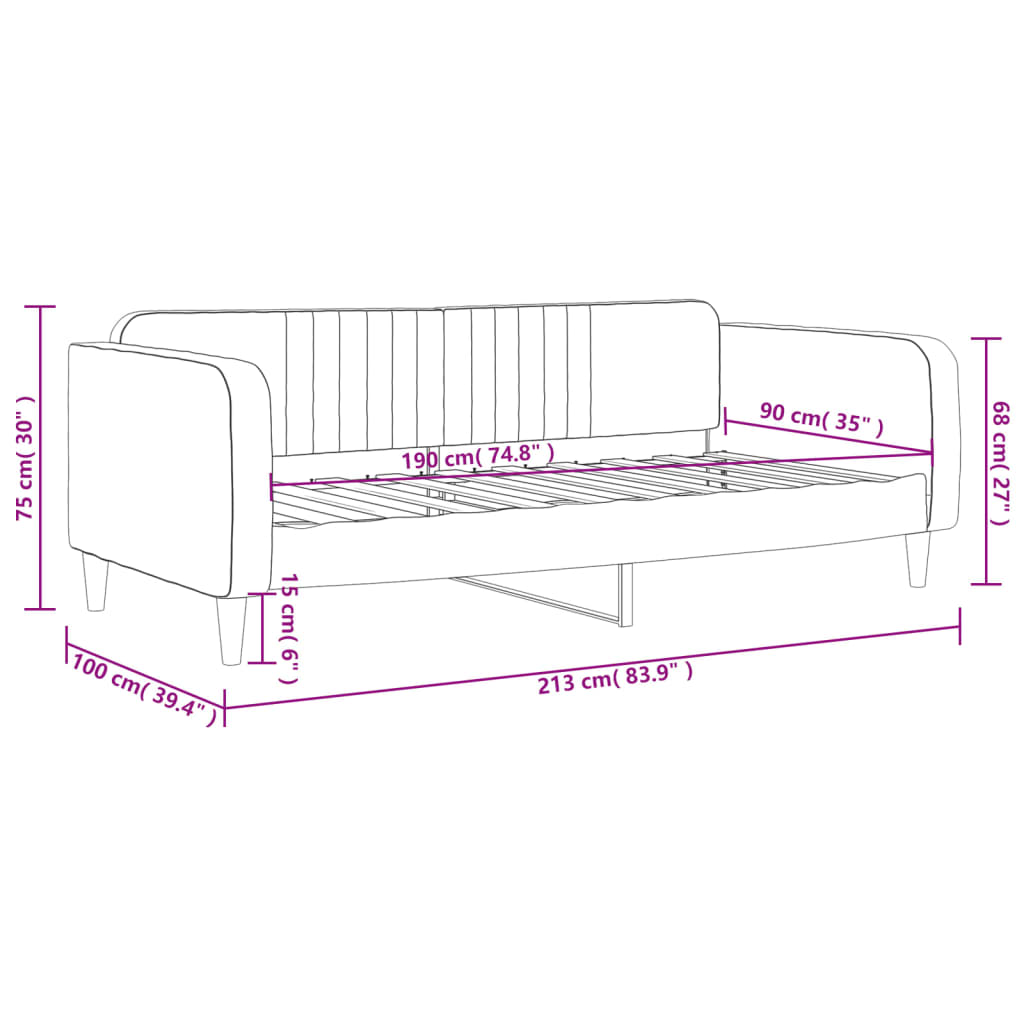 vidaXL Day Bed without Mattress Dark Grey 90x190 cm Single Velvet