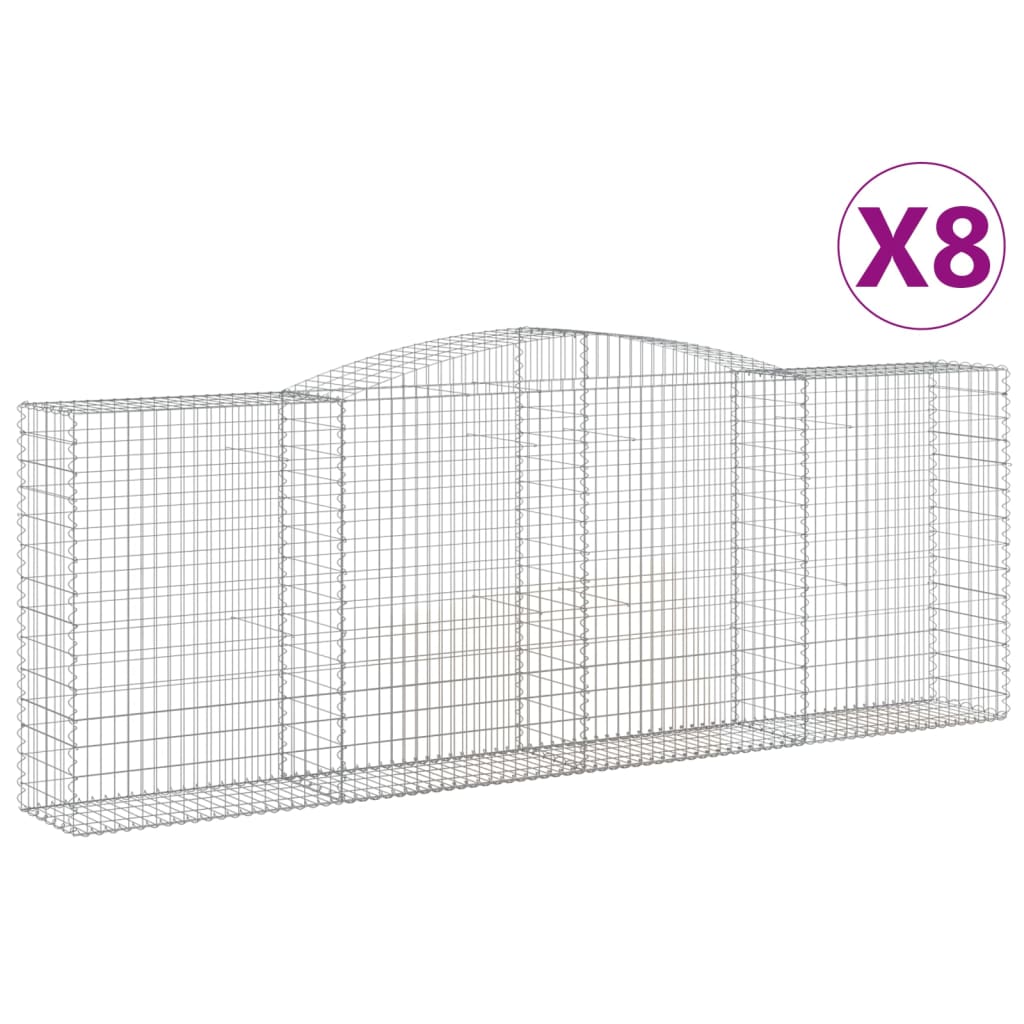 vidaXL Arched Gabion Baskets 8 pcs 400x50x140/160 cm Galvanised Iron